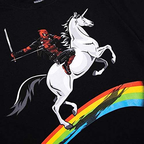 Marvel Deadpool Riding a Unicorn on a Rainbow T-Shirt