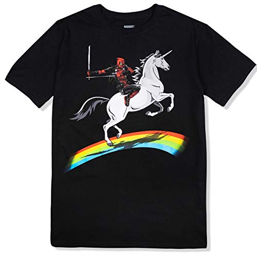 Marvel Deadpool Riding a Unicorn on a Rainbow T-Shirt